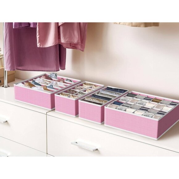 4-Pack Foldable Drawer Organizer Set for Underwear, Socks & Accessories, Pink - Picture 7 of 9